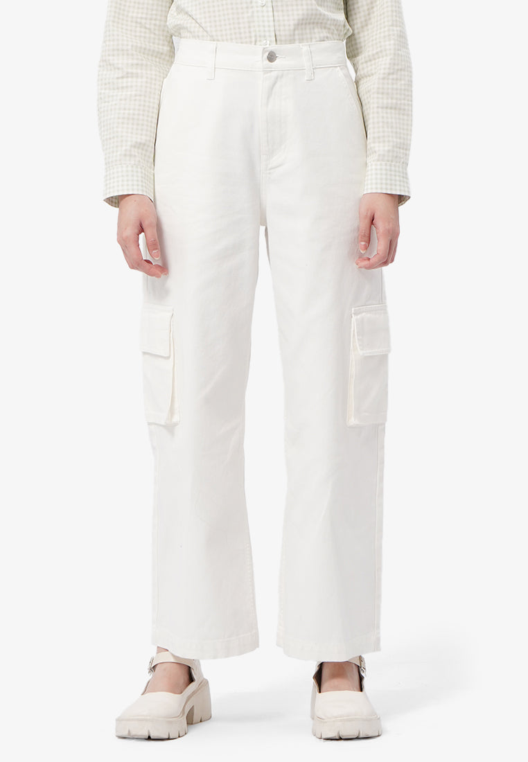 Wide Leg Cargo Pants Off White