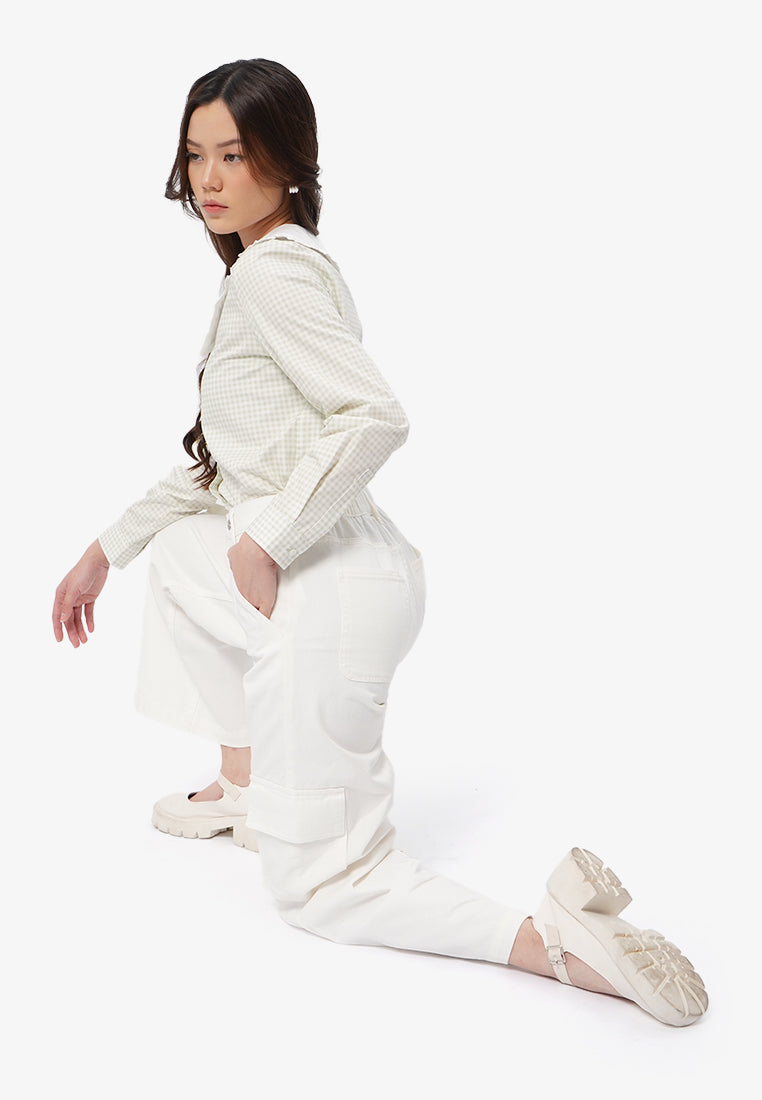Wide Leg Cargo Pants Off White