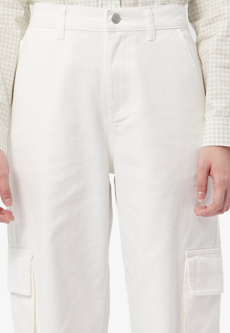 Wide Leg Cargo Pants Off White