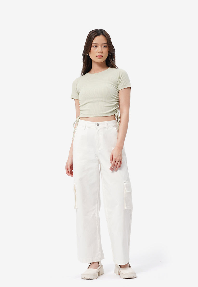 Wide Leg Cargo Pants Off White