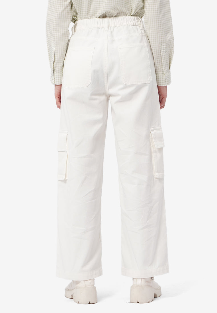 Wide Leg Cargo Pants Off White