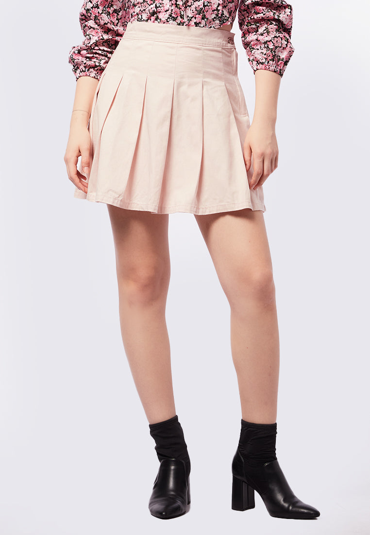 Pleated Denim Mini Skirt