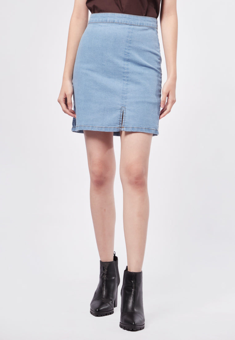 Fitted Denim Skirt with Slit