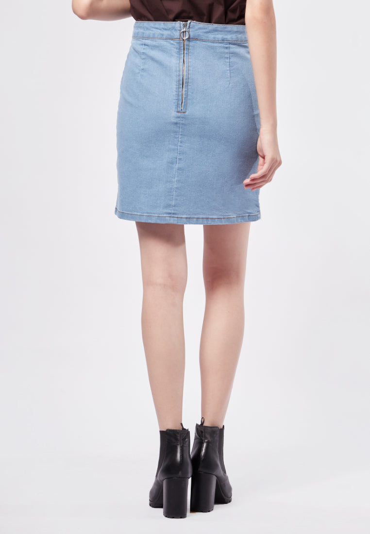 Fitted Denim Skirt with Slit