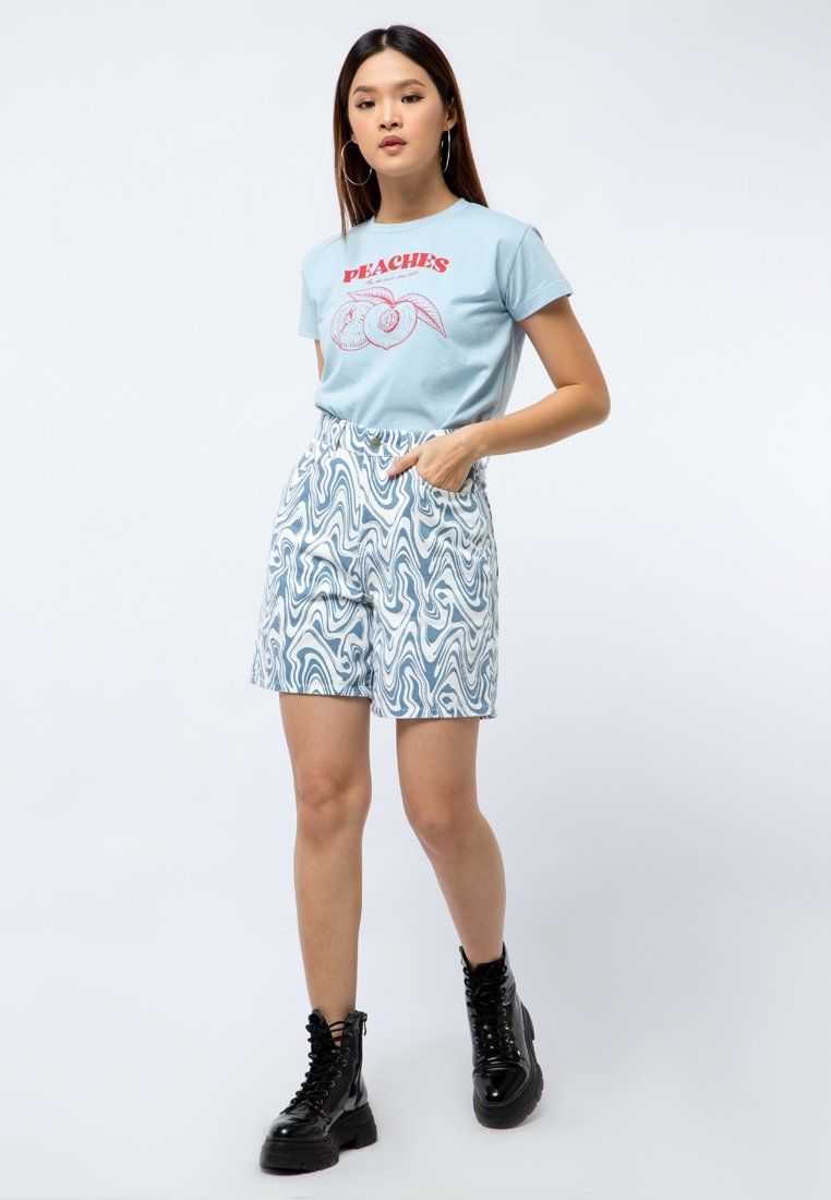 Printed Denim Bermuda Shorts