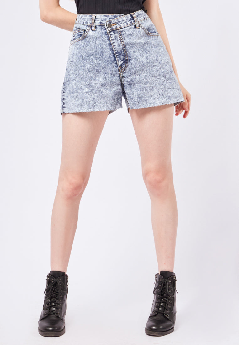 Asymmetric Fitted Denim Shorts