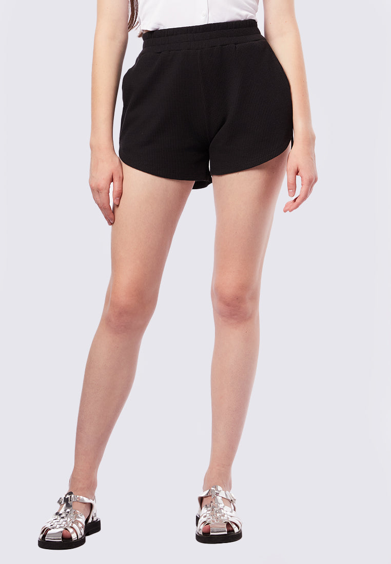 Waffle Shorts with Rounded Hem