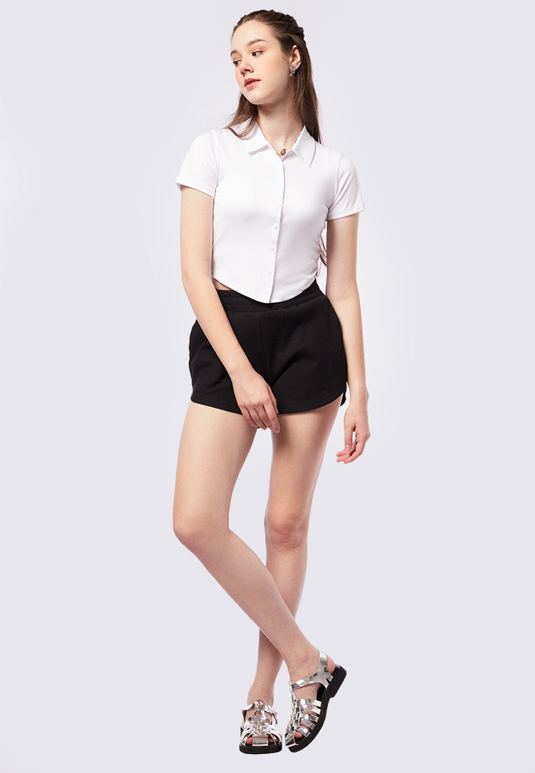 Waffle Shorts with Rounded Hem