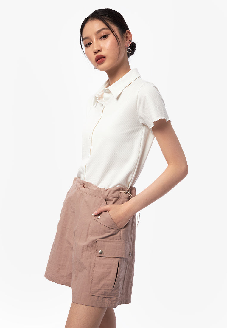Drawstring Parachute Pants Taupe
