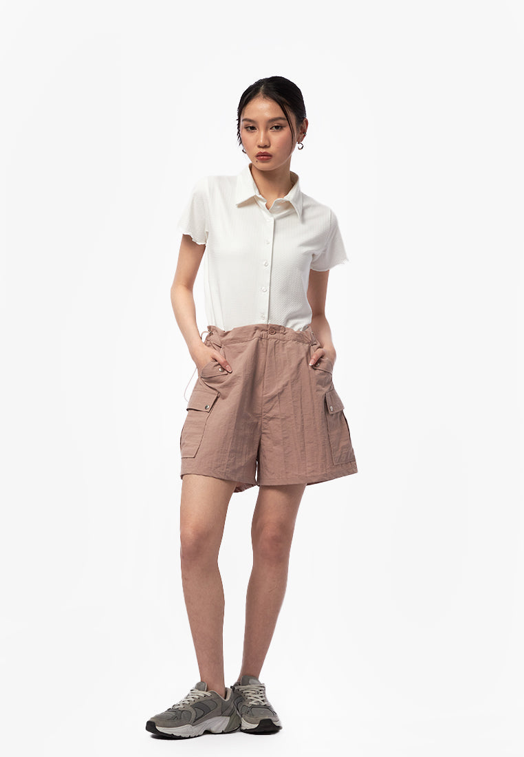 Drawstring Parachute Pants Taupe