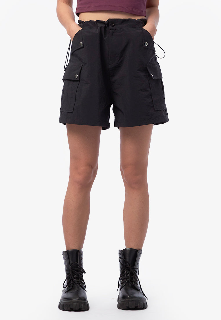 Drawstring Parachute Pants Black