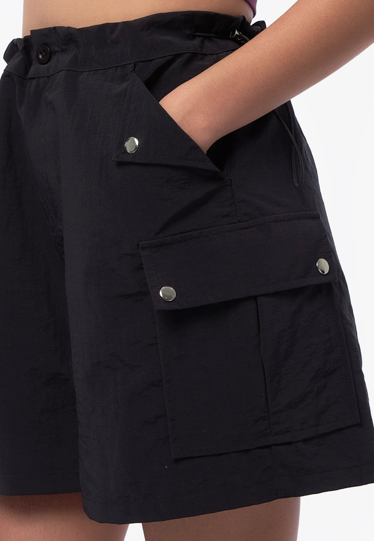 Drawstring Parachute Pants Black
