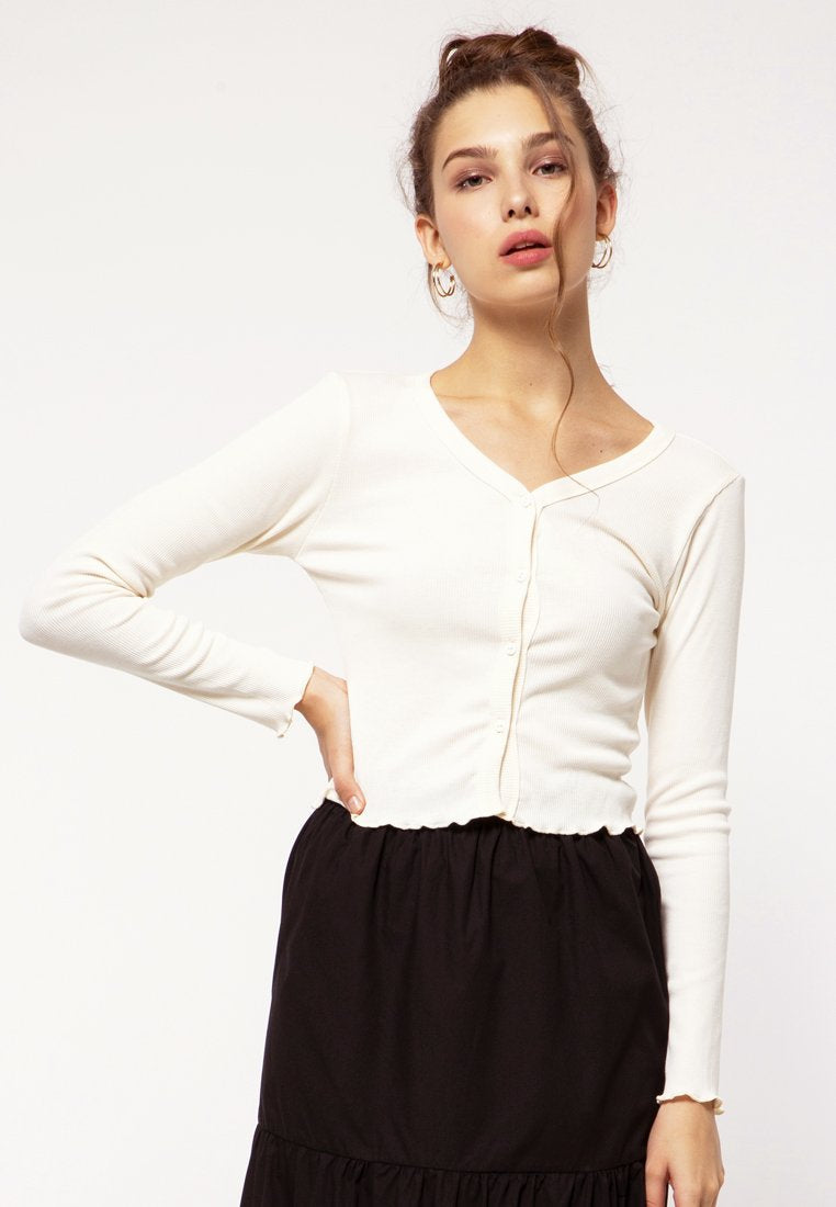 Ribbed Crop Top with Buttons