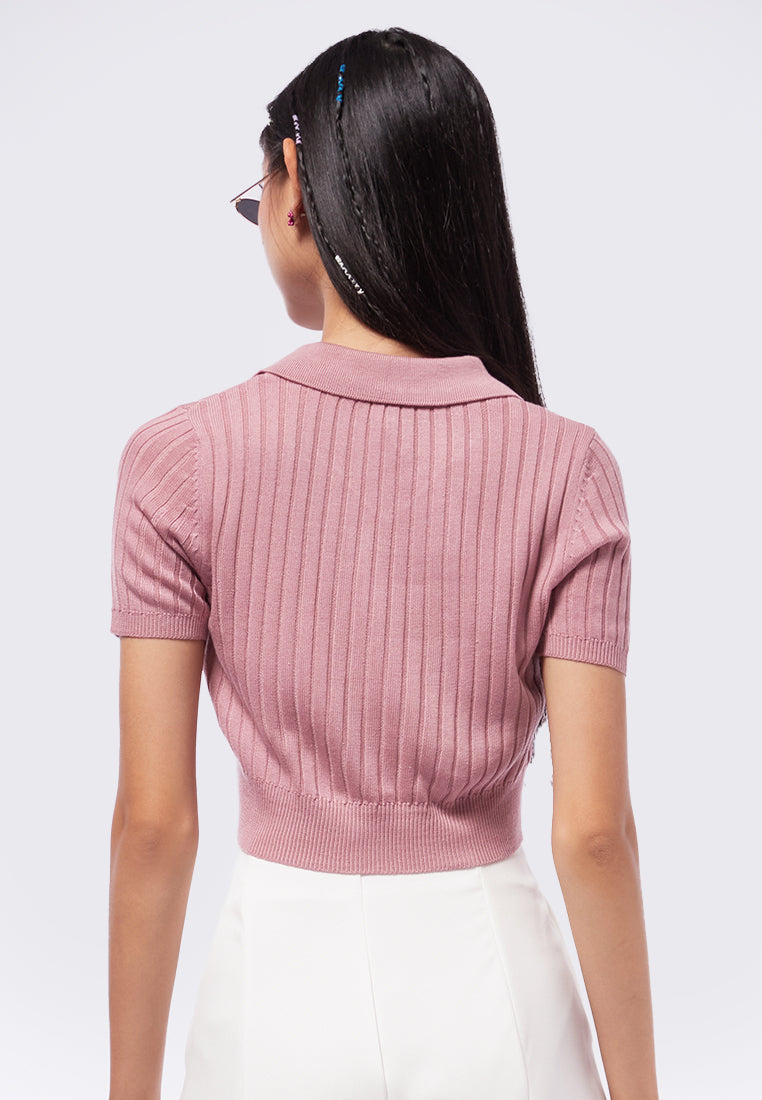 Cropped Knit Polo Top