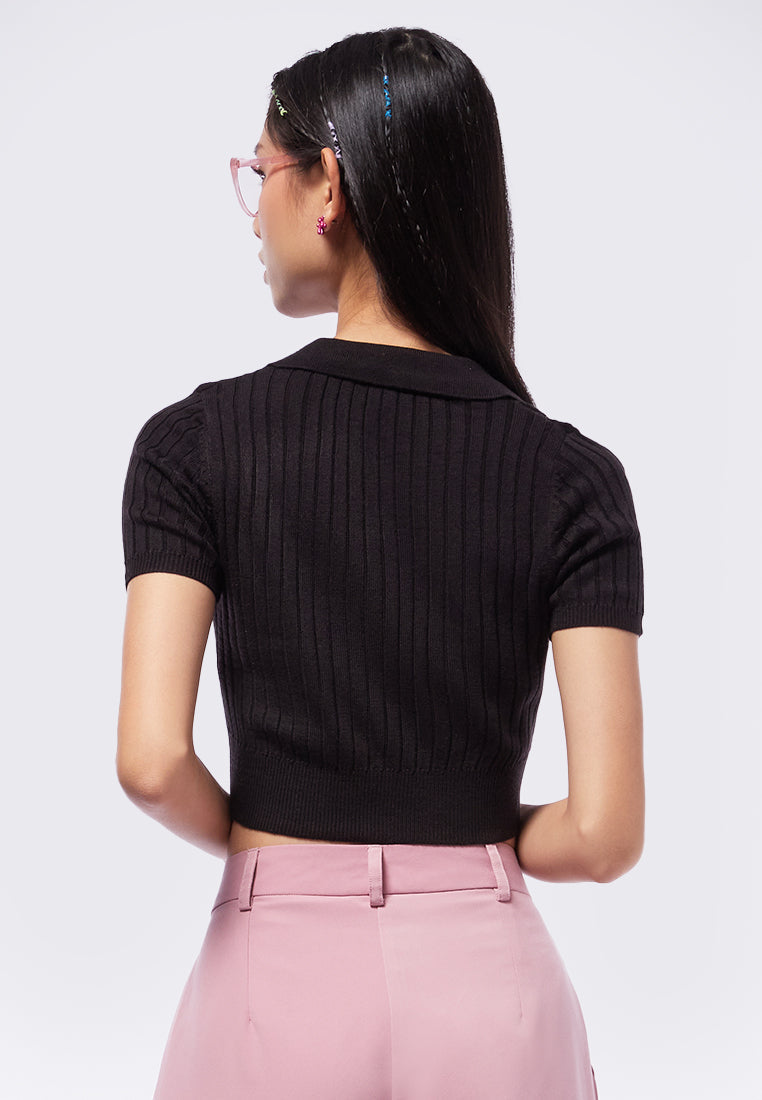 Cropped Knit Polo Top