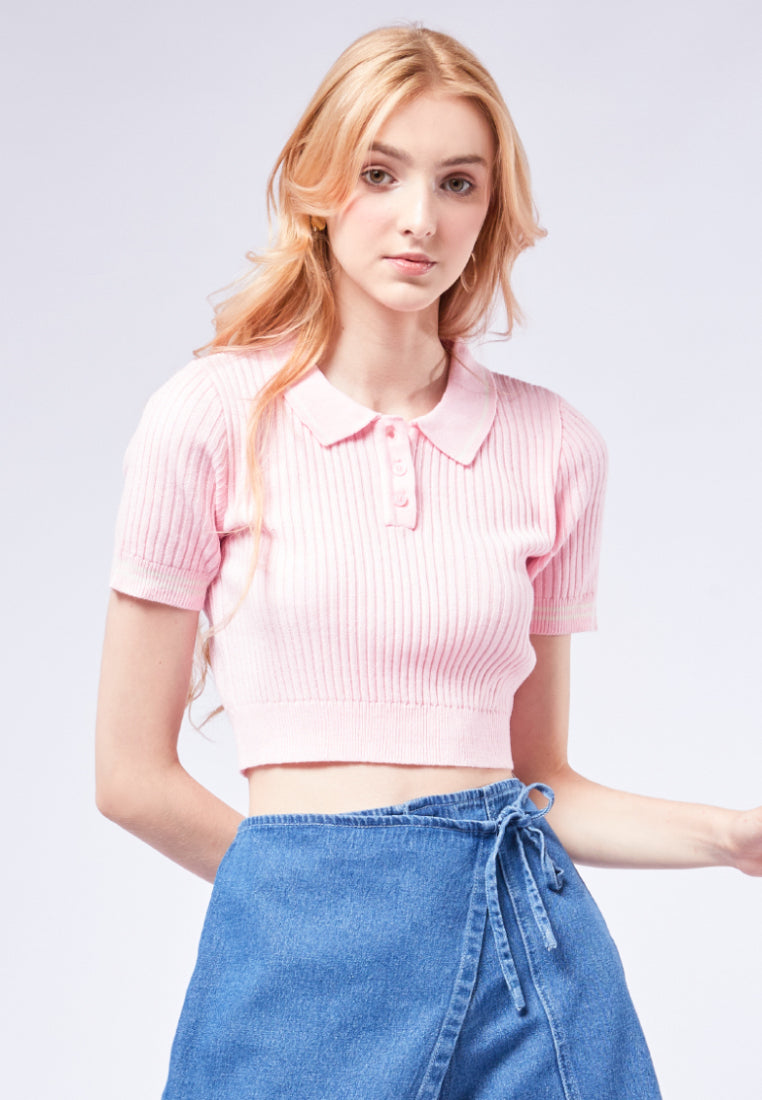 Ribbed Crop Polo Top