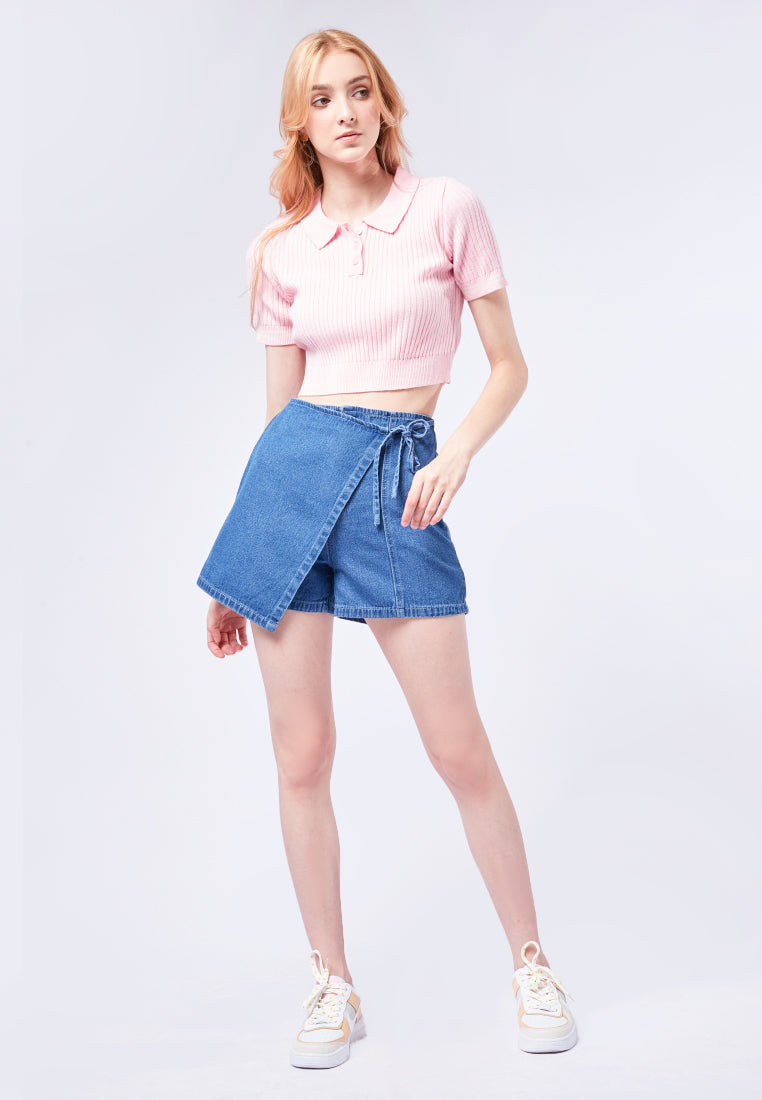 Ribbed Crop Polo Top