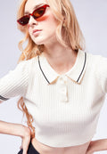 Crop Polo Top with Stripe Details