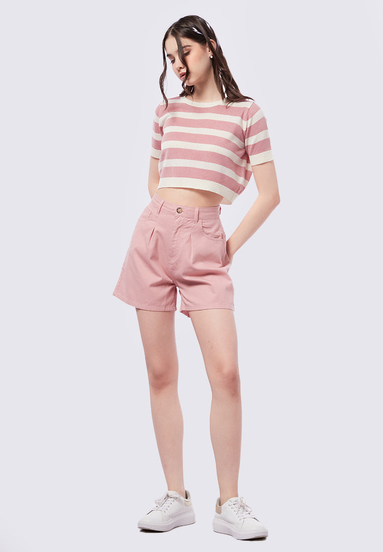 Striped Short Sleeve Knit Crop Top