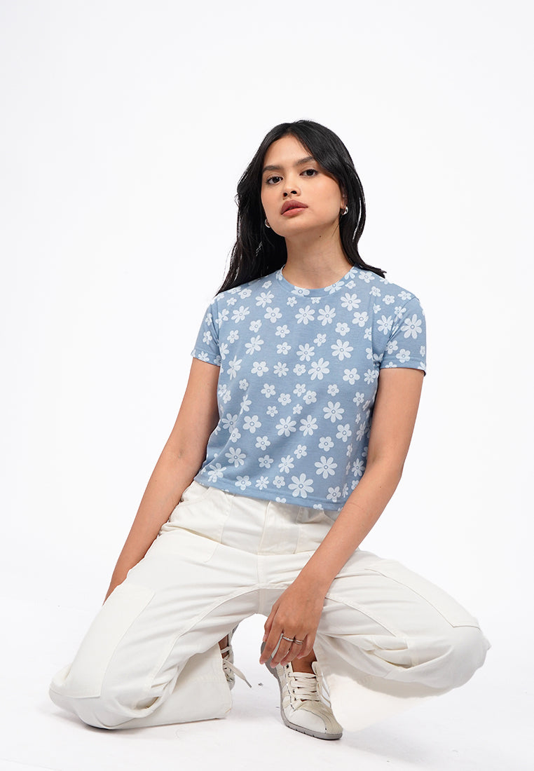 Full Print Short Sleeve Crop T-Shirt