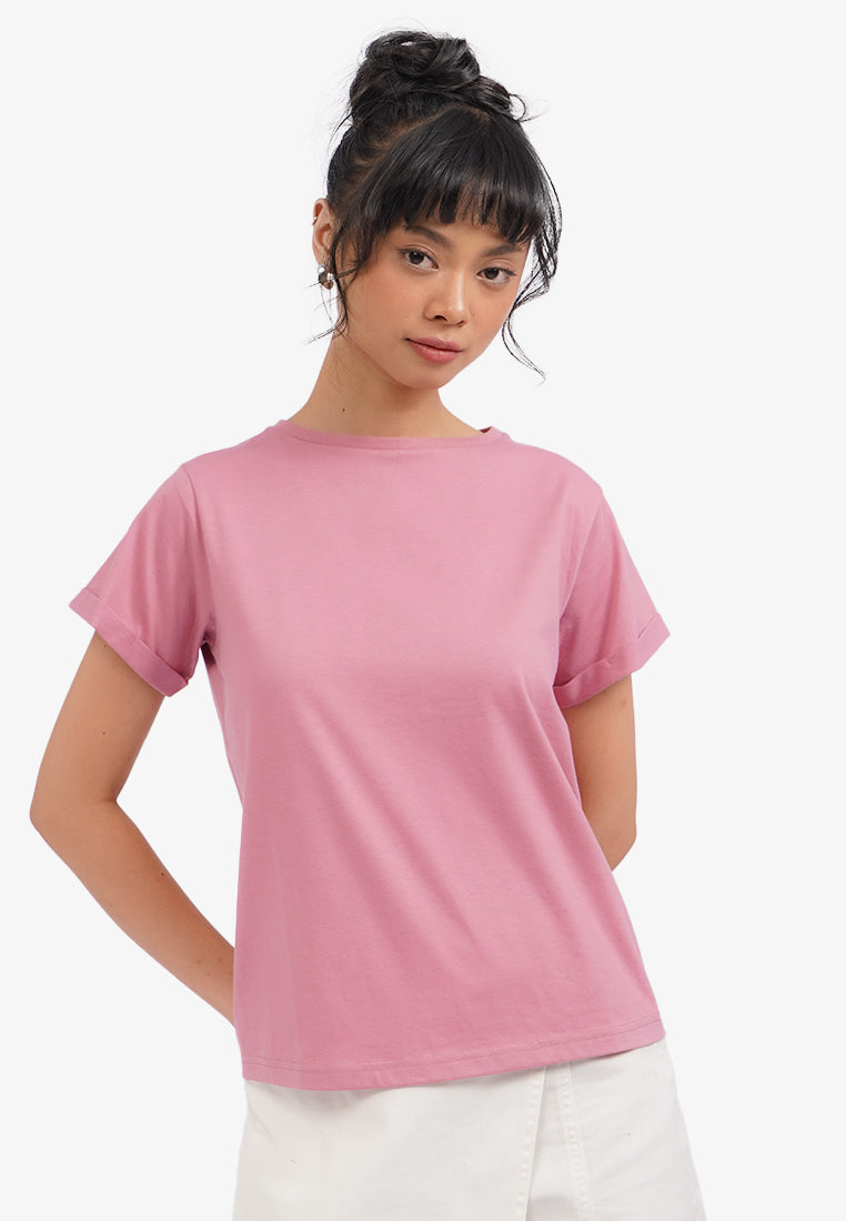 Roll Up Short Sleeve T-Shirt Pink