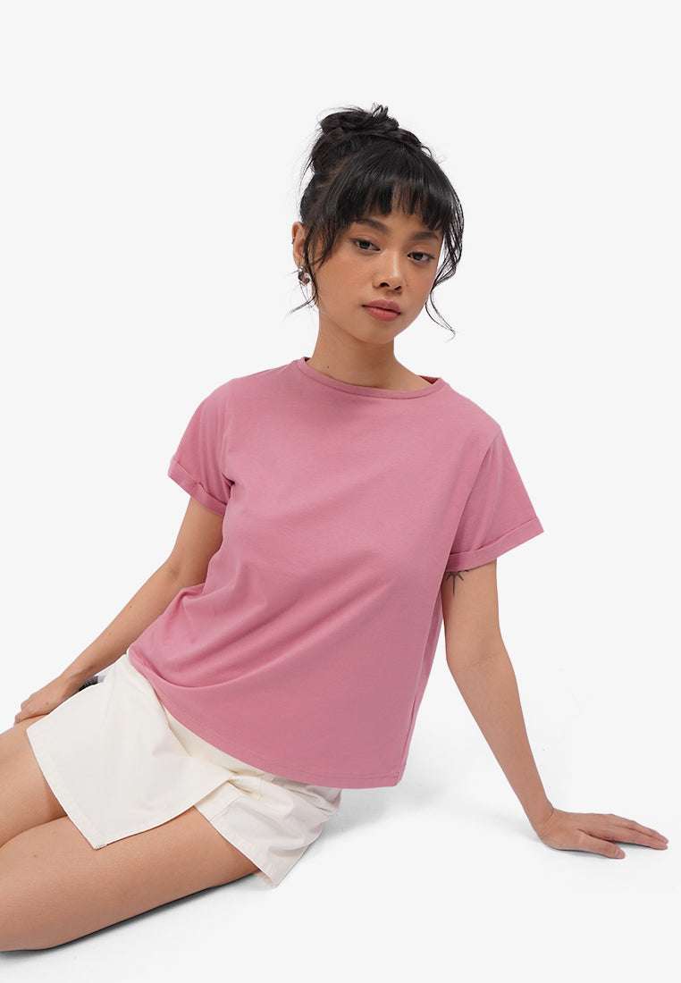 Roll Up Short Sleeve T-Shirt Pink