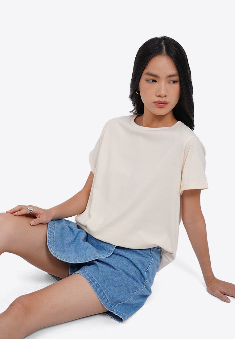 Rolled Up Sleeve Loose T-Shirt
