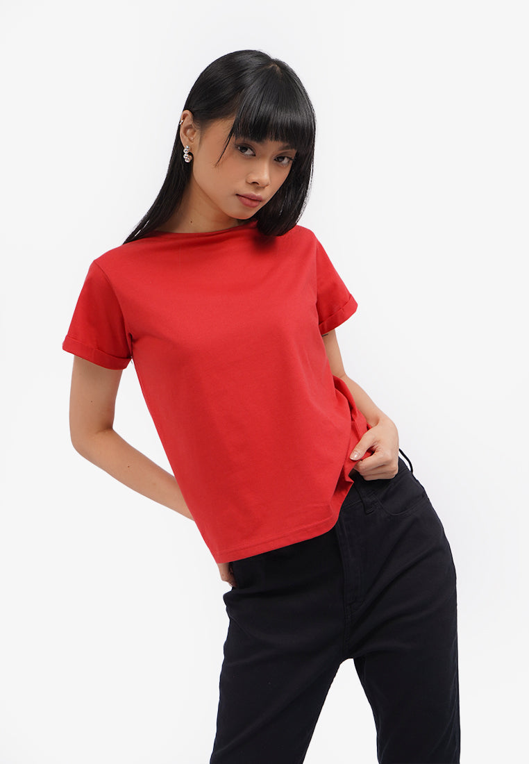 Roll Up Short Sleeve T-Shirt Red