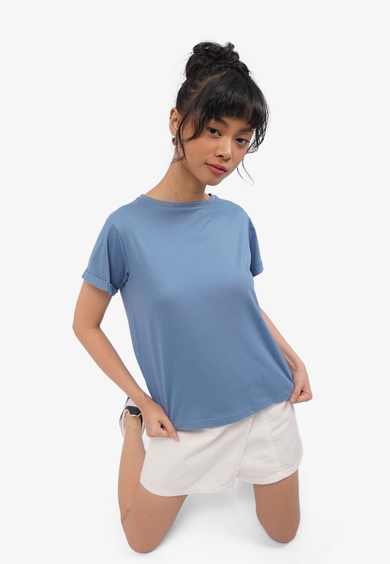Roll Up Short Sleeve T-Shirt Blue