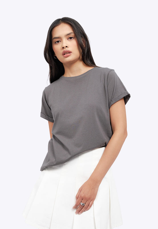 Loose T-Shirt with Roll Up Sleeve
