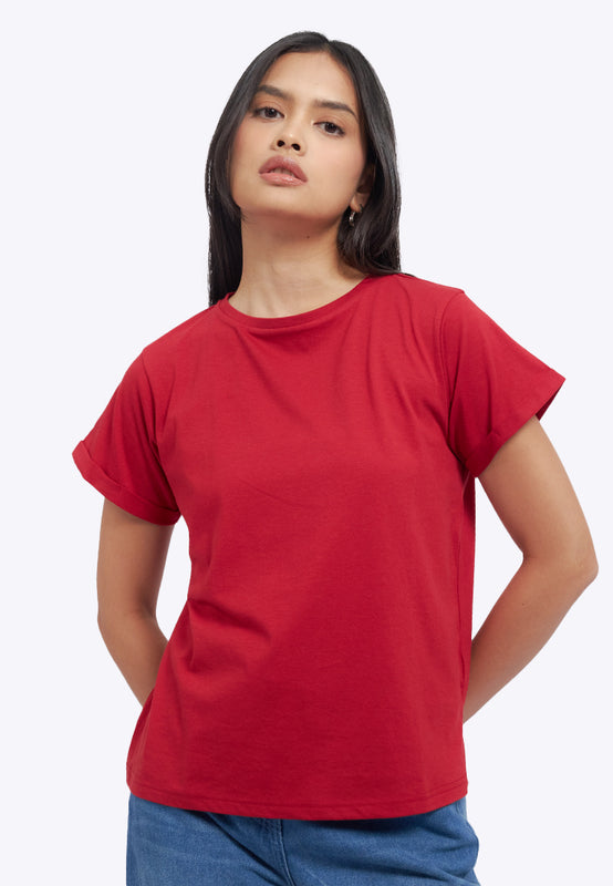 Loose T-Shirt with Roll Up Sleeve