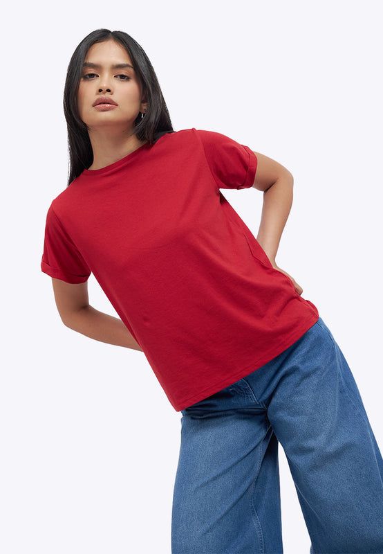 Loose T-Shirt with Roll Up Sleeve