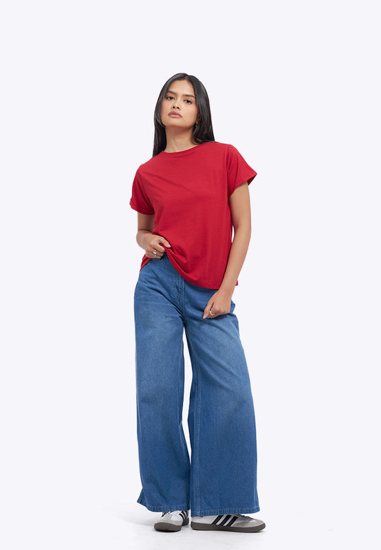 Loose T-Shirt with Roll Up Sleeve