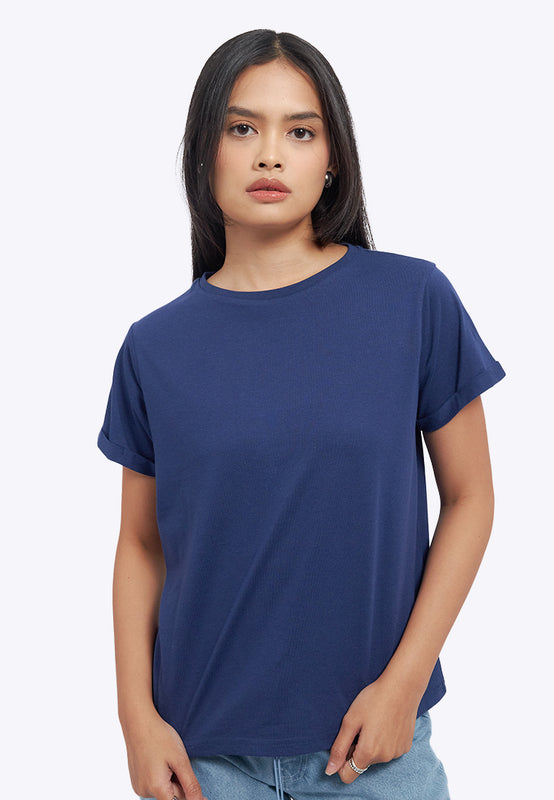 Loose T-Shirt with Roll Up Sleeve