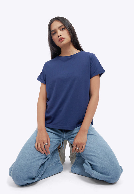 Loose T-Shirt with Roll Up Sleeve