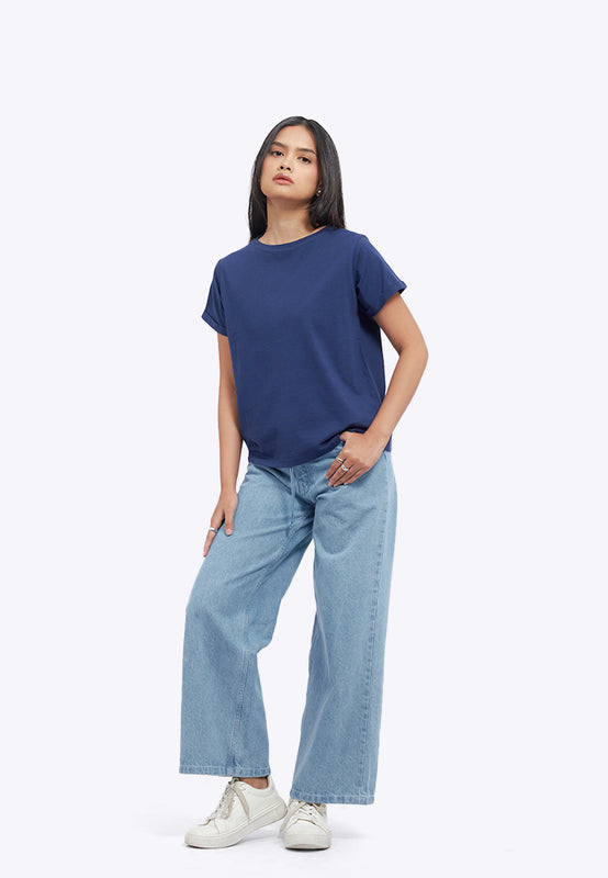 Loose T-Shirt with Roll Up Sleeve