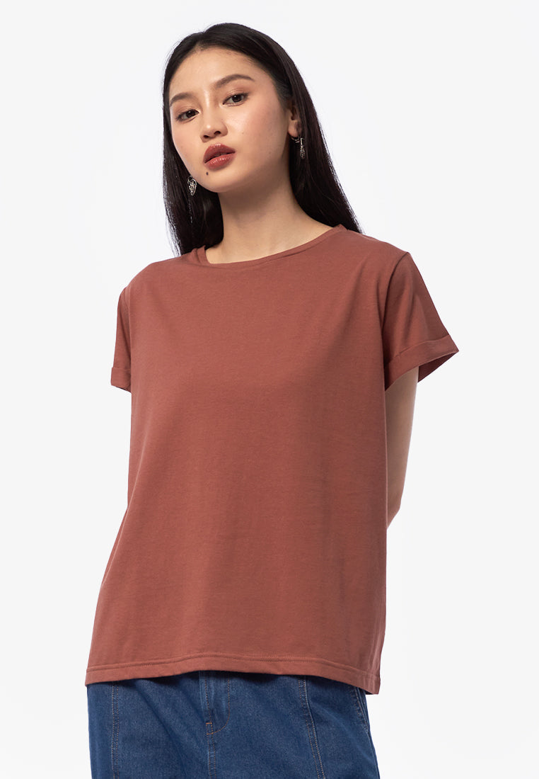 Basic Short Sleeve Loose T-Shirt Brown