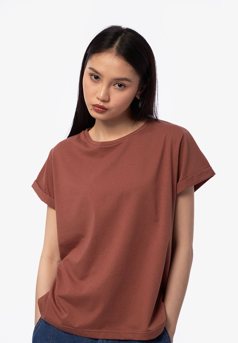 Basic Short Sleeve Loose T-Shirt Brown