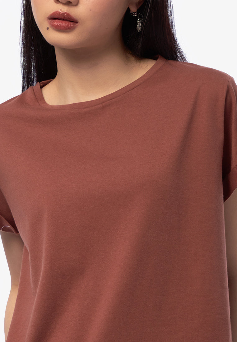 Basic Short Sleeve Loose T-Shirt Brown