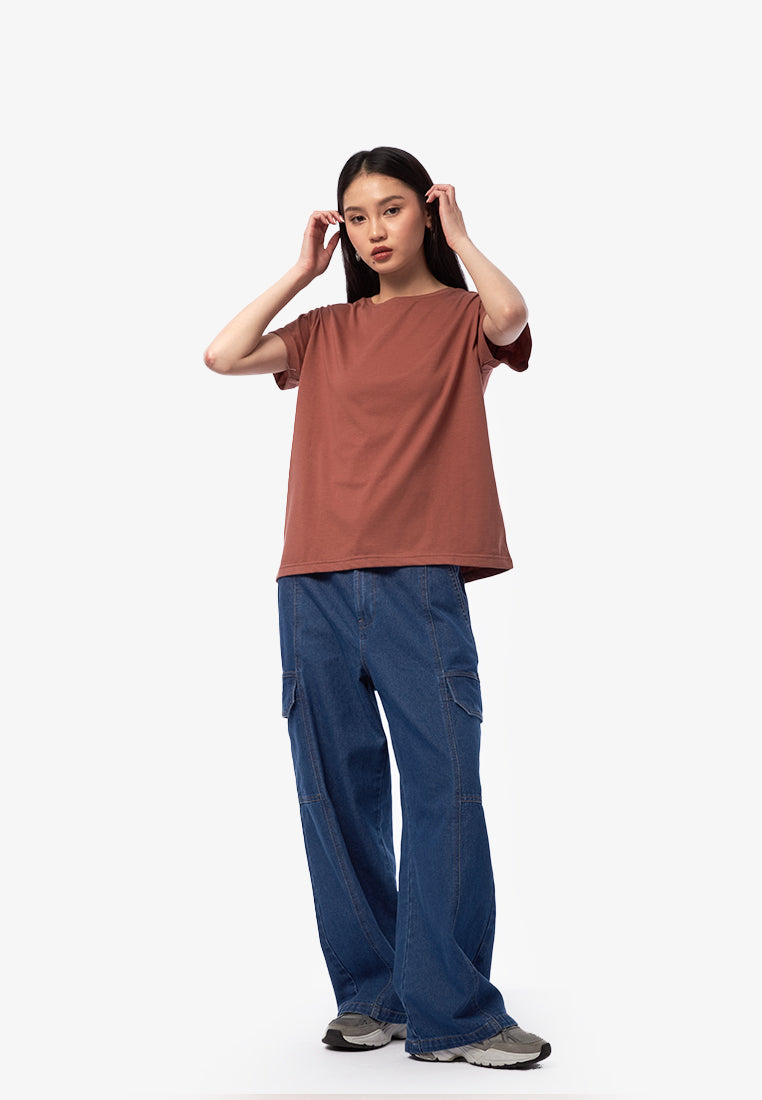 Basic Short Sleeve Loose T-Shirt Brown