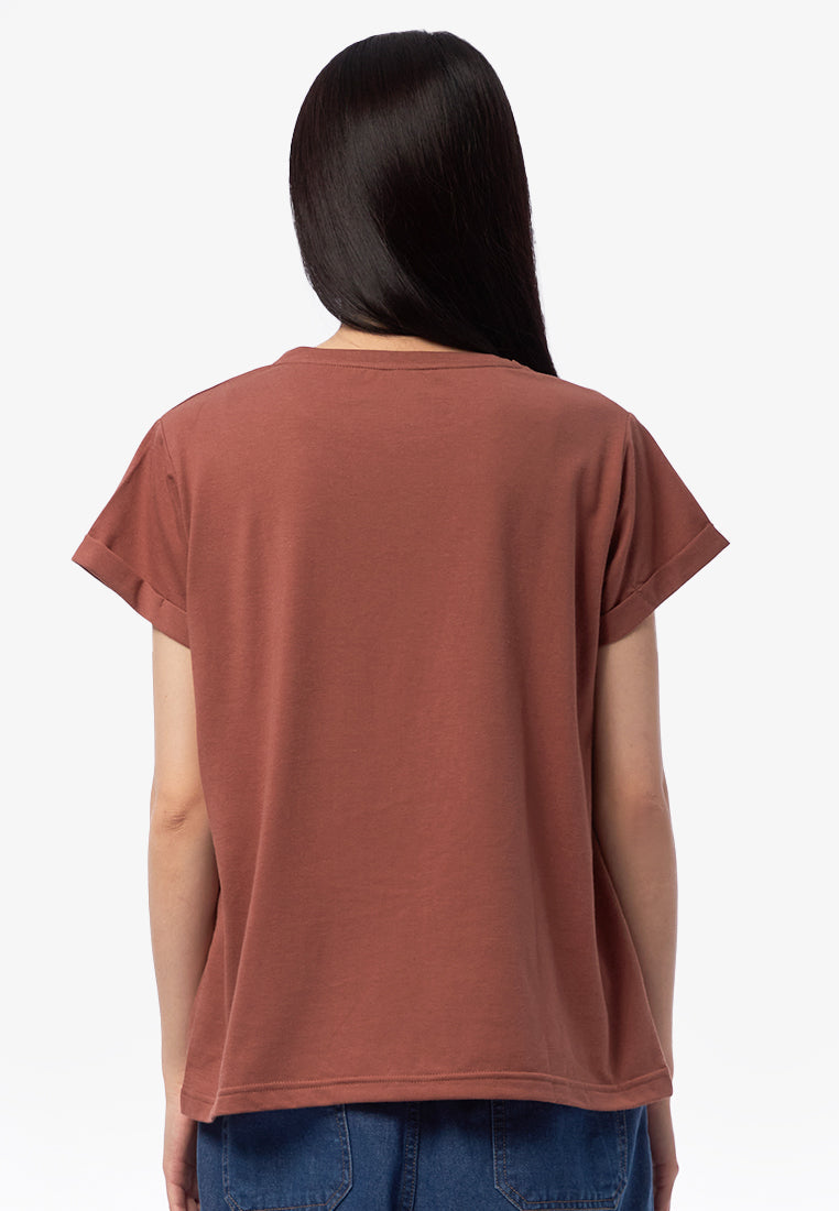 Basic Short Sleeve Loose T-Shirt Brown