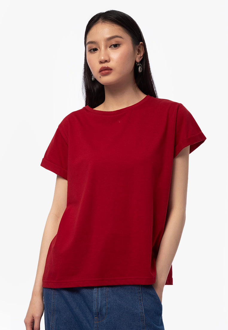 Basic Short Sleeve Loose T-Shirt Maroon