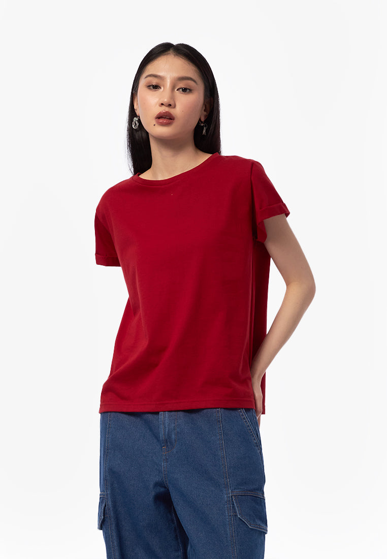 Basic Short Sleeve Loose T-Shirt Maroon