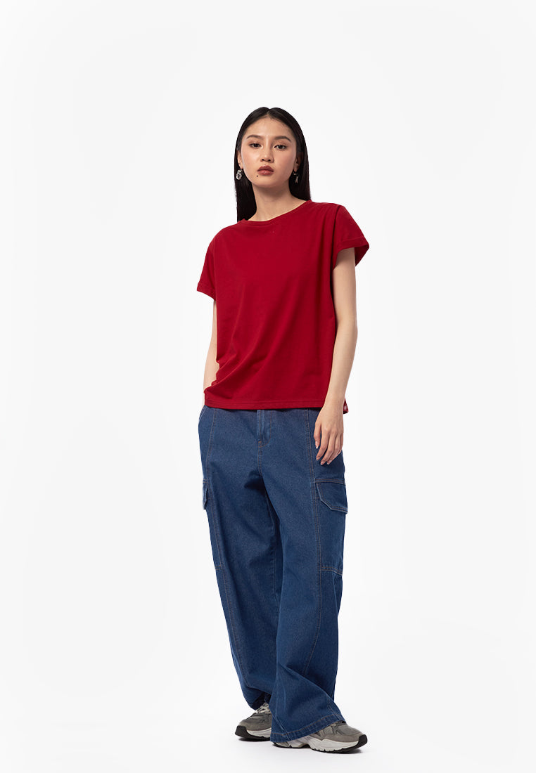 Basic Short Sleeve Loose T-Shirt Maroon