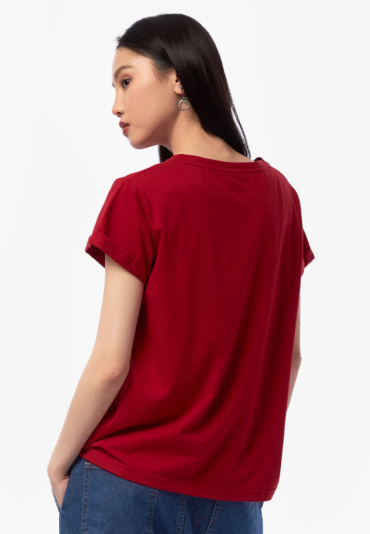 Basic Short Sleeve Loose T-Shirt Maroon