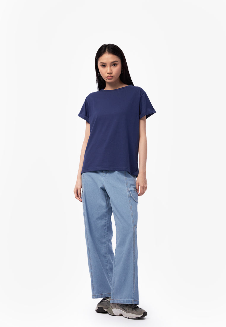 Basic Short Sleeve Loose T-Shirt Navy