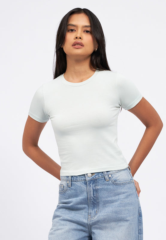 Basic Short Sleeve Fitted Crop T-Shirt