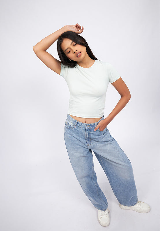 Basic Short Sleeve Fitted Crop T-Shirt