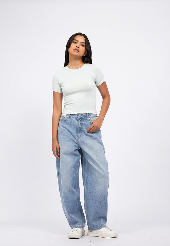 Basic Short Sleeve Fitted Crop T-Shirt