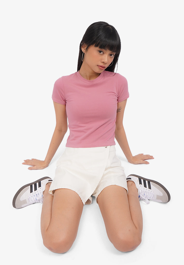 Basic Short Sleeve Fitted T-Shirt Pink